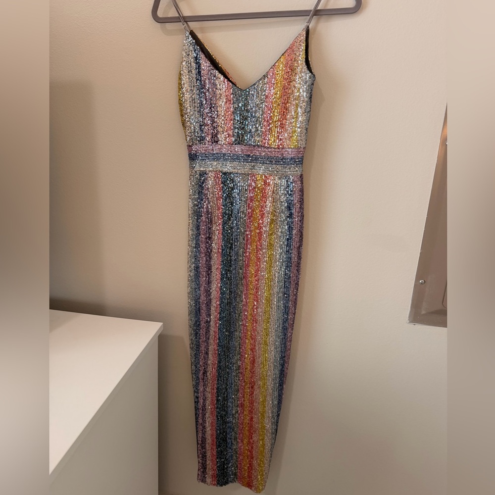 SAYLOR Multicolor Sequined Striped V-Neck Maxi Dress